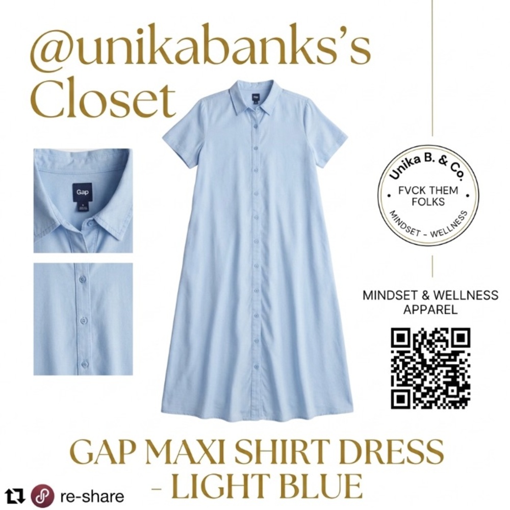 GAP Light Blue Short-Sleeve Button-Down Maxi Shirt